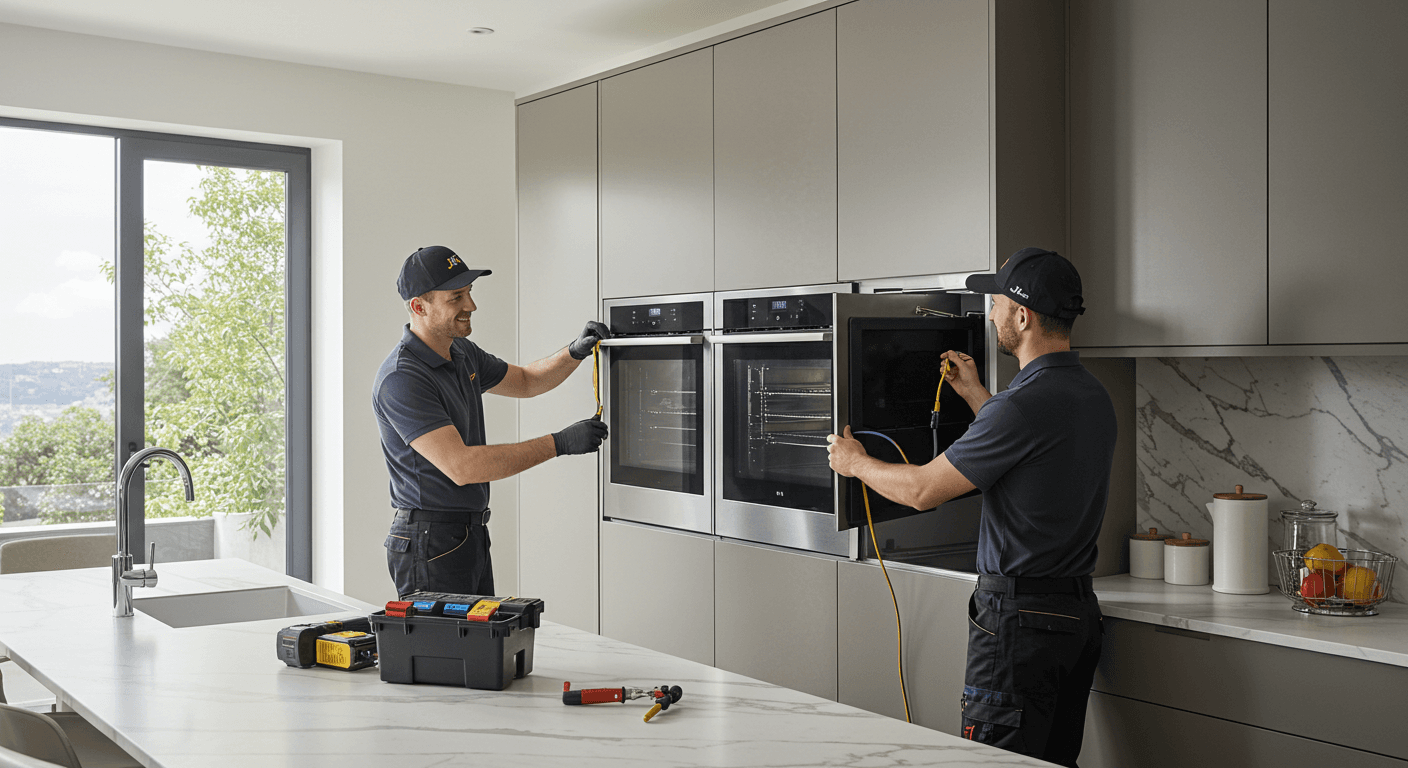 Technician installing a new appliance